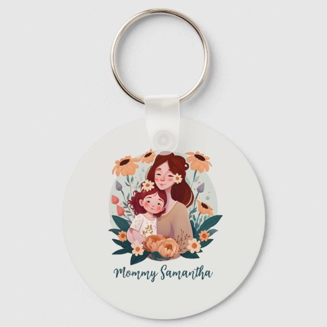 Adorable Mum and Daughter Bond - Floral Frame (3) Key Ring (Front)