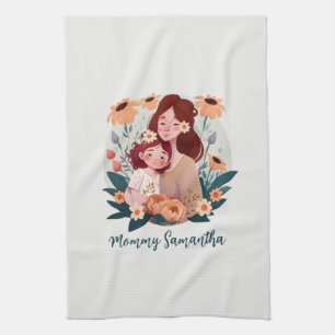 Adorable Mum and Daughter Bond - Floral Frame (3) Tea Towel