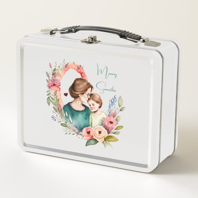 Adorable Mum and Daughter Bond - Floral Frame (4) Metal Lunch Box (Front)