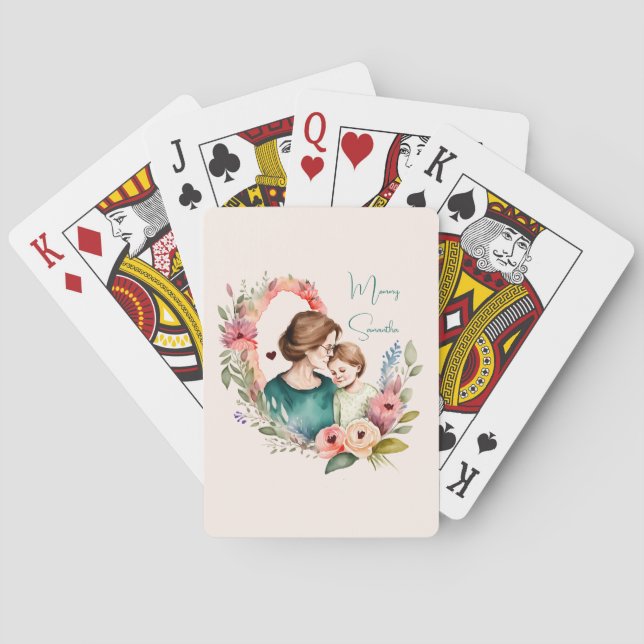 Adorable Mum and Daughter Bond - Floral Frame (4) Playing Cards (Back)