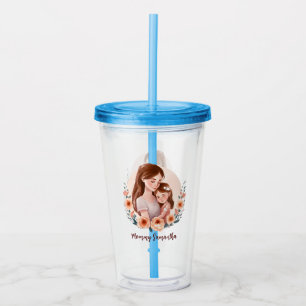 Adorable Mum and Daughter Bond - Floral Frame Acrylic Tumbler