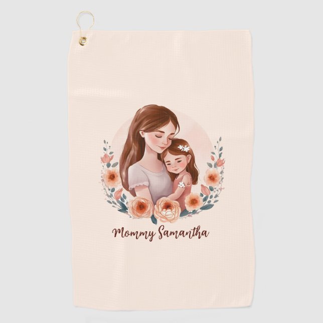 Adorable Mum and Daughter Bond - Floral Frame Golf Towel (Front)