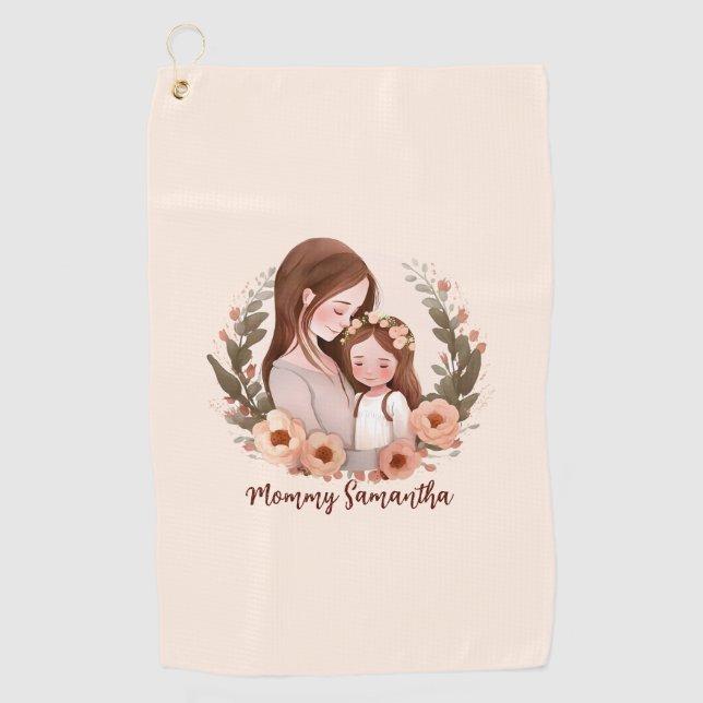 Adorable Mum and Daughter Bond - Floral Frame Golf Towel (Front)