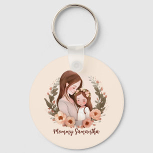 Adorable Mum and Daughter Bond - Floral Frame Key Ring