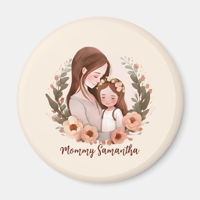 Adorable Mum and Daughter Bond - Floral Frame Magnet (Front)