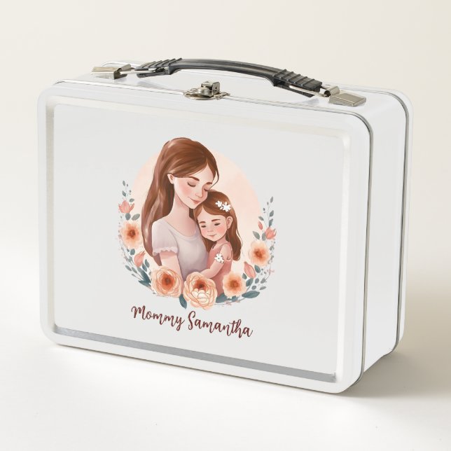 Adorable Mum and Daughter Bond - Floral Frame Metal Lunch Box (Front)