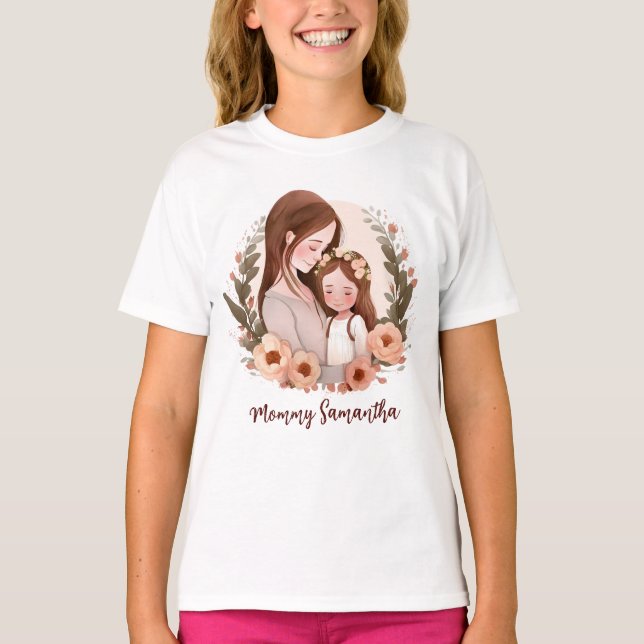 Adorable Mum and Daughter Bond - Floral Frame T-Shirt (Front)