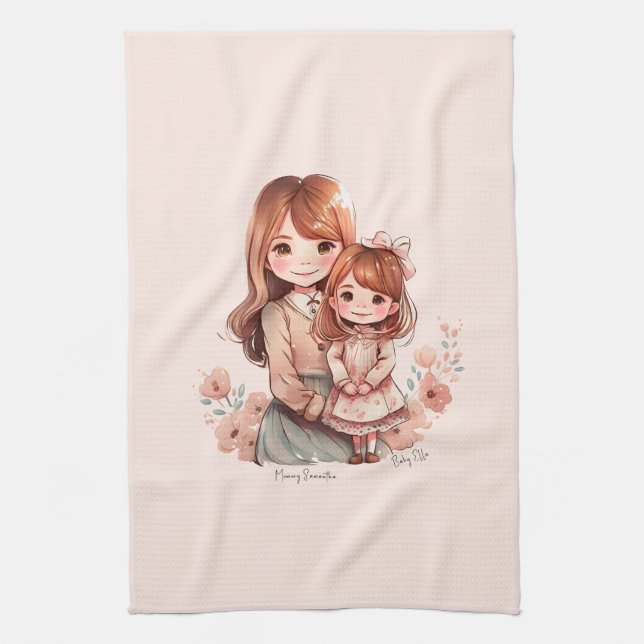 Adorable Mum and Daughter Bond Tea Towel (Vertical)