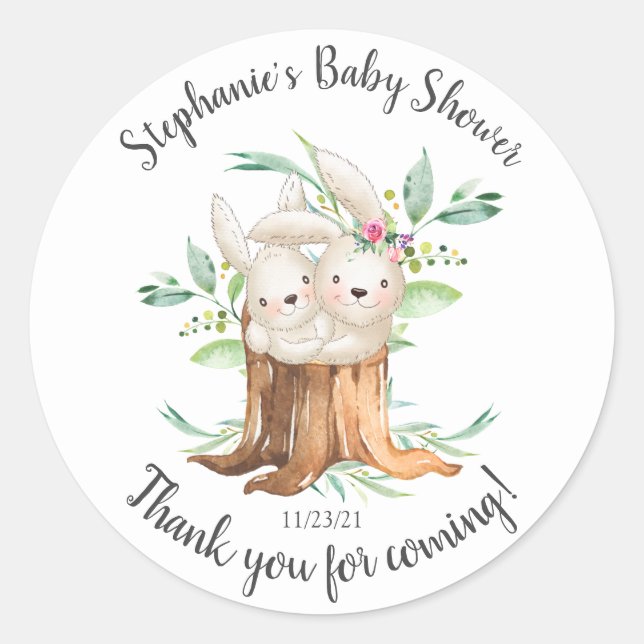 Adorable Mum & Baby Bunny Baby Shower Favour Classic Round Sticker (Front)