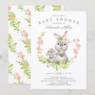 Adorable Mum & Baby Bunny Girls Baby Shower Invitation