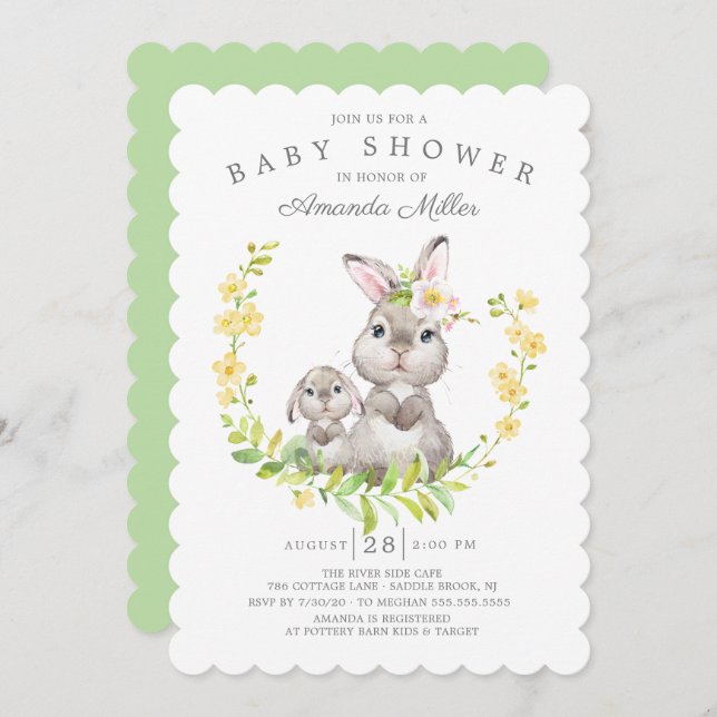 Adorable Mum & Baby Bunny Neutral Baby Shower Invitation (Front/Back)