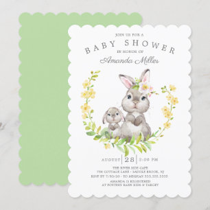 Adorable Mum & Baby Bunny Neutral Baby Shower Invitation