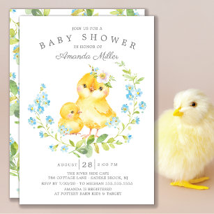 Adorable Mum & Baby Chick Boys Baby Shower Invitation