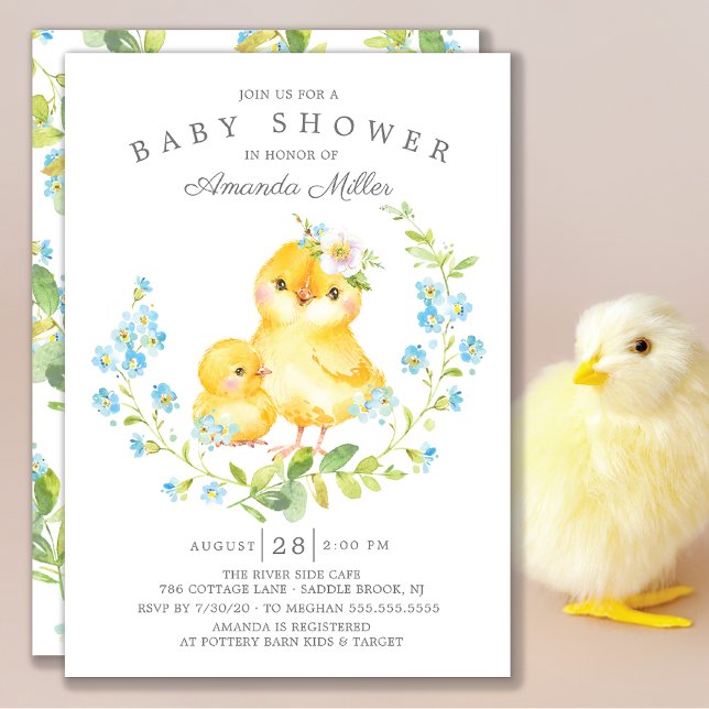 Adorable Mum & Baby Chick Boys Baby Shower Invitation (Creator Uploaded)