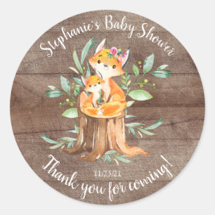 Adorable Mum & Baby Fox Baby Shower Favour Classic Round Sticker
