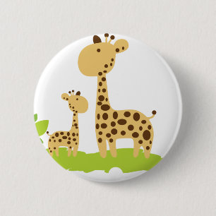 Adorable Mum & Baby Giraffe Green & Yellow 6 Cm Round Badge