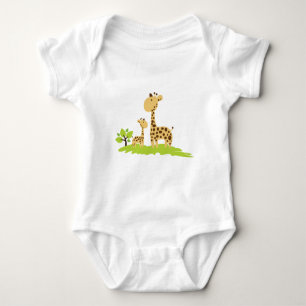 Adorable Mum & Baby Giraffe Green & Yellow Bodysuit