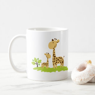 Adorable Mum & Baby Giraffe Green & Yellow Coffee Mug
