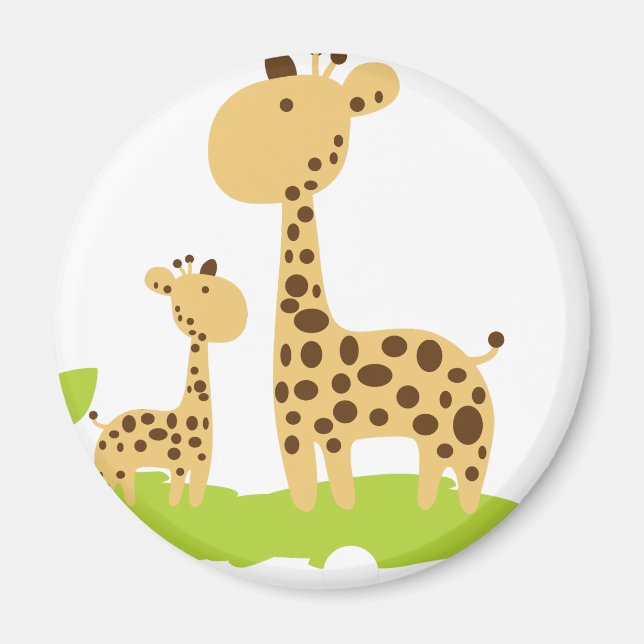 Adorable Mum & Baby Giraffe Green & Yellow Magnet (Front)