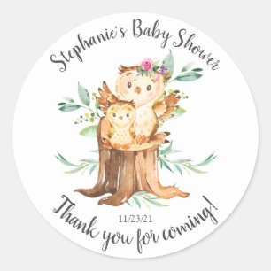 Adorable Mum & Baby Owl Baby Shower Favour Classic Round Sticker