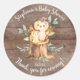 Adorable Mum & Baby Owl Baby Shower Favour Classic Round Sticker