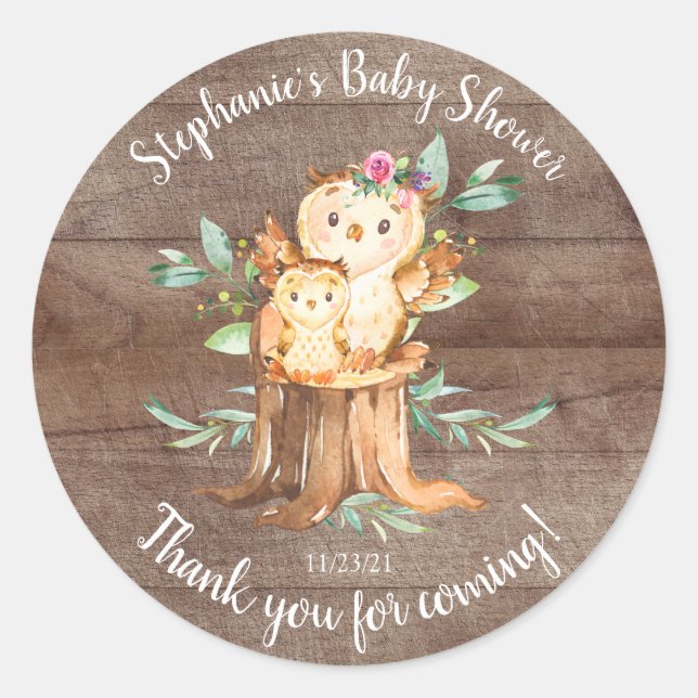 Adorable Mum & Baby Owl Baby Shower Favour Classic Round Sticker (Front)
