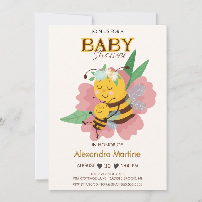 Adorable mum & baby pink floral baby shower girl  invitation (Front)