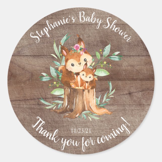 Adorable Mum & Baby Squirrel Baby Shower Favour Classic Round Sticker (Front)