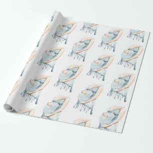 Adorable Mummy-to-Be Baby Blue Boy Shower Wrapping Paper