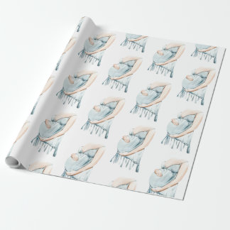 Adorable Mummy-to-Be Baby Blue Boy Shower Wrapping Paper
