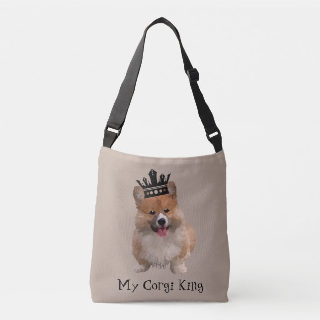 Adorable "My Corgi King" Welsh Corgi Dog Tote Bag (Front)