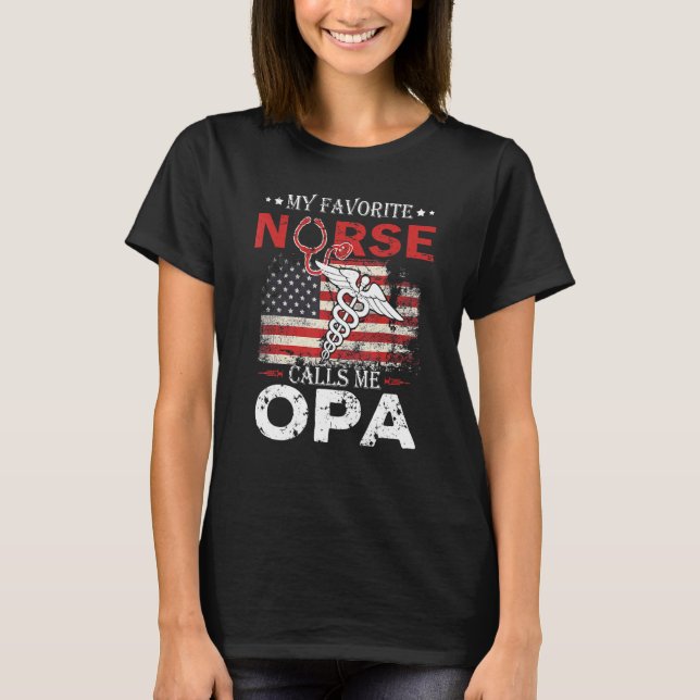 Adorable My Favourite Nurse Calls Me Opa Stethosco T-Shirt (Front)