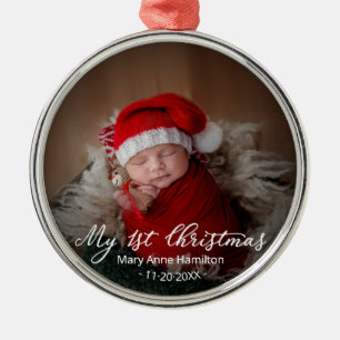 Adorable My First Christmas Newborn Baby Photo Metal Tree Decoration