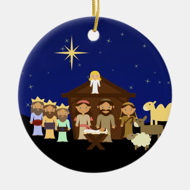 Adorable Nativity Personalised Christmas Ceramic Tree Decoration (Front)