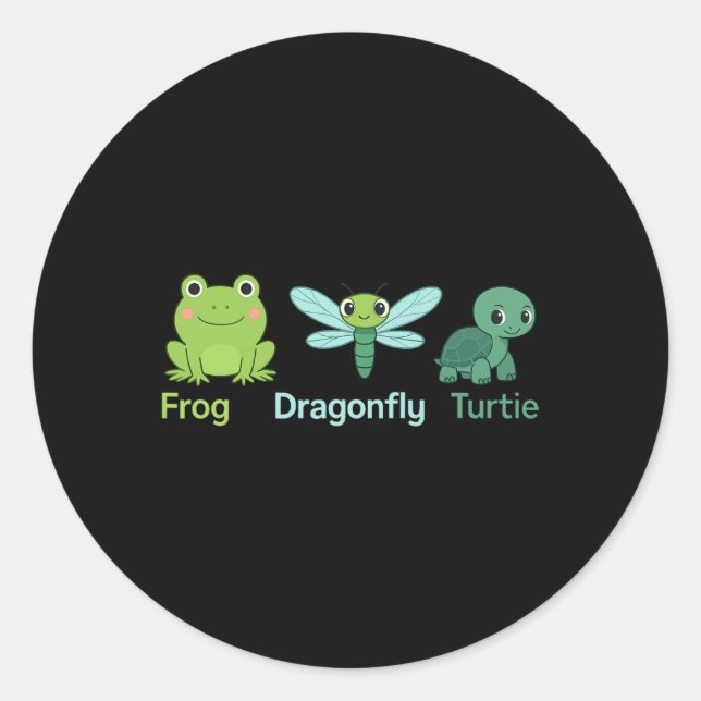 Adorable Nature Frog Dragonfly Turtle Design  Classic Round Sticker (Front)