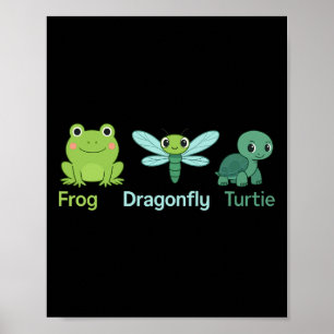 Adorable Nature Frog Dragonfly Turtle Design Poster