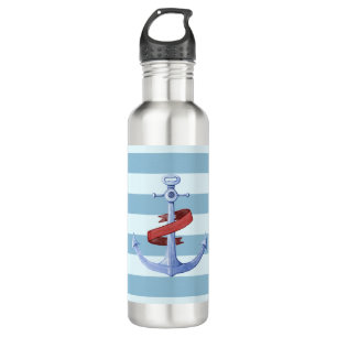 Adorable Nautical Anchor Light Blue Stripes 710 Ml Water Bottle