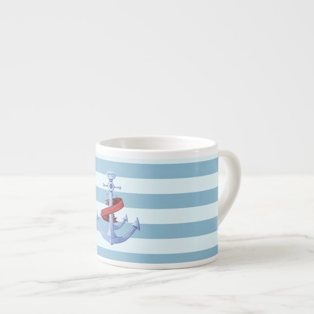 Adorable Nautical Anchor Light Blue  Stripes Espresso Cup (Front Right)