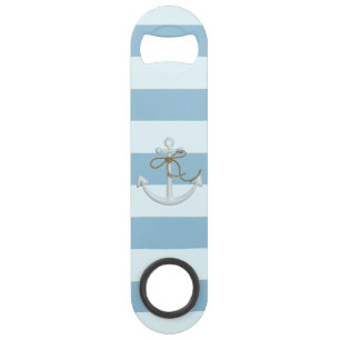 Adorable Nautical Anchor on Light Blue  Stripes