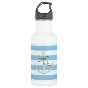 Adorable Nautical Anchor on Light Blue Stripes 532 Ml Water Bottle