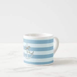 Adorable Nautical Anchor on Light Blue  Stripes Espresso Cup