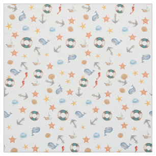 Adorable nautical pattern coral cute white blue fabric