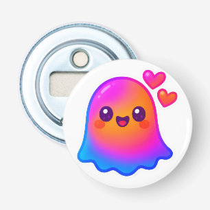 Adorable Neon Kawaii Ghost with Gradient Glow and Bottle Opener