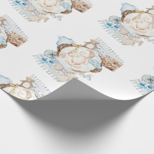 Adorable Newborn Baby Blue Baby Shower Wrapping Paper