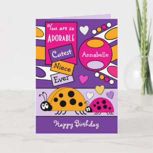 Adorable niece ladybugs special girl purple pink card