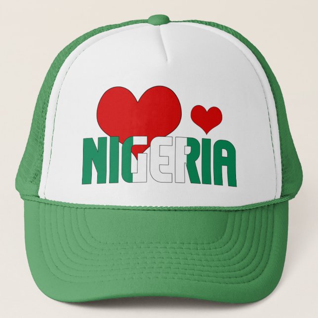 Adorable Nigeria Flag Hearts Patriotic Trucker Hat (Front)
