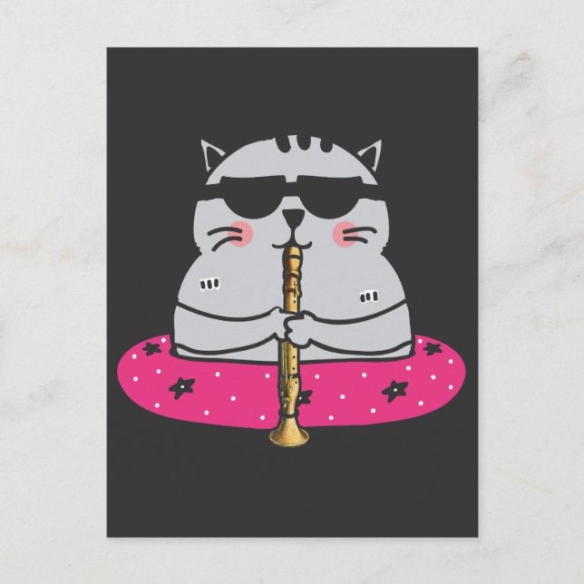 Adorable Oboe Player Cat Oboist Musical Instrument Postcard (Front)