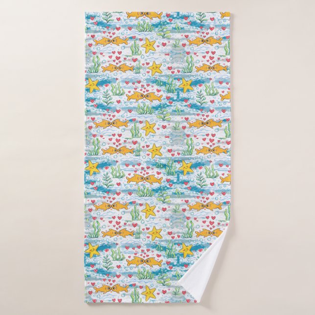 Adorable Ocean Love Pattern | Cute Fish & Starfish Bath Towel (Bath Towel)