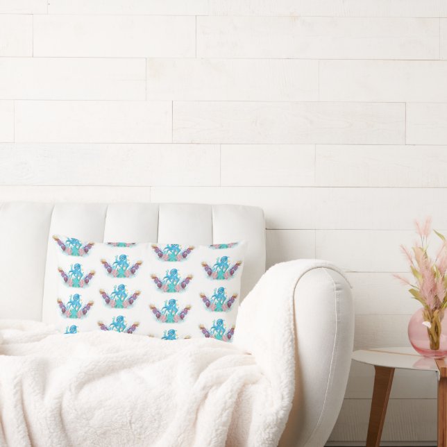 Adorable Ocean Octopus & Colourful Seashells Lumbar Cushion (Couch)