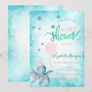 Adorable Octopus Balloon Summer Baby Shower Invitation